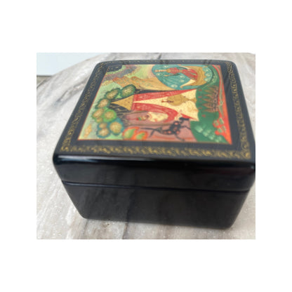 Box Russian Hand Painted Kholuy Proletarian Art Humpback Pony 1979 Signed 3" VTG