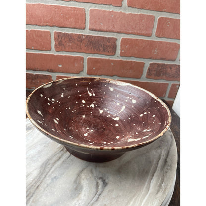 Bowl Red Brown Terracotta Signed M. Caskey Studio Art Pottery Splatter 9x3 VTG