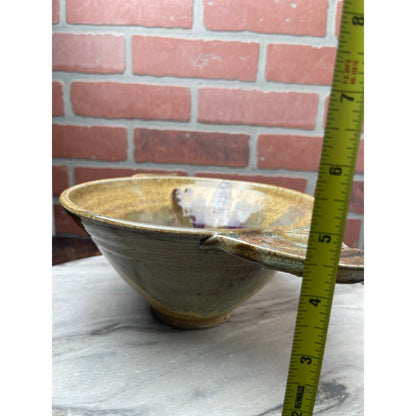 Batter Bowl Large Studio Pottery  Pour Spout Purple Glaze Stoneware VTG