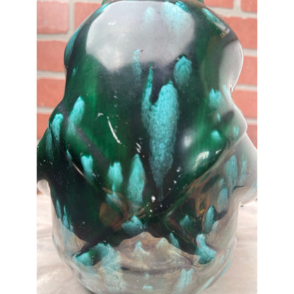 Figurine Frog Statue Large 8" Emerald Green Drip Glaze Ceramic MCM BOHO VTG