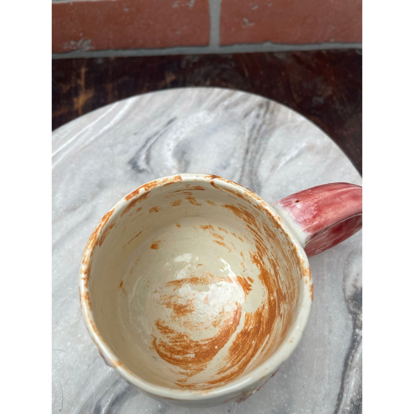 Mug Red Clay Rustic White Glaze Coffee Cup 10oz Handmade signed Ceramic Heart