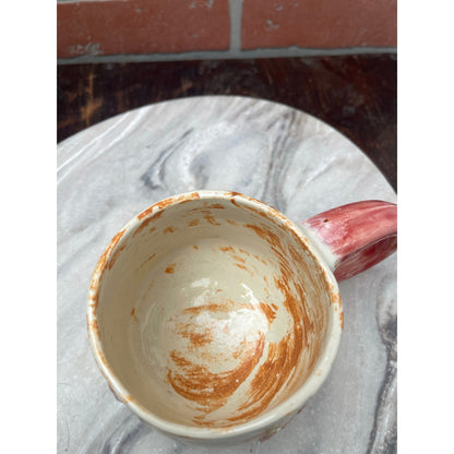 Mug Red Clay Rustic White Glaze Coffee Cup 10oz Handmade signed Ceramic Heart