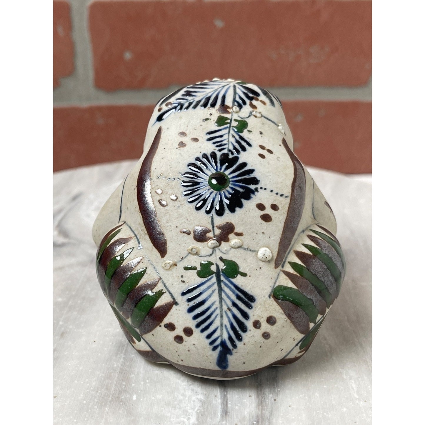 Frog Figurine Tonala Hand Painted Ceramic Mexican Folk Art Vintage