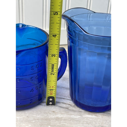 Pitcher & Measuring Cup Set Era: 1930s-1950s Cobalt Blue Glass VTG