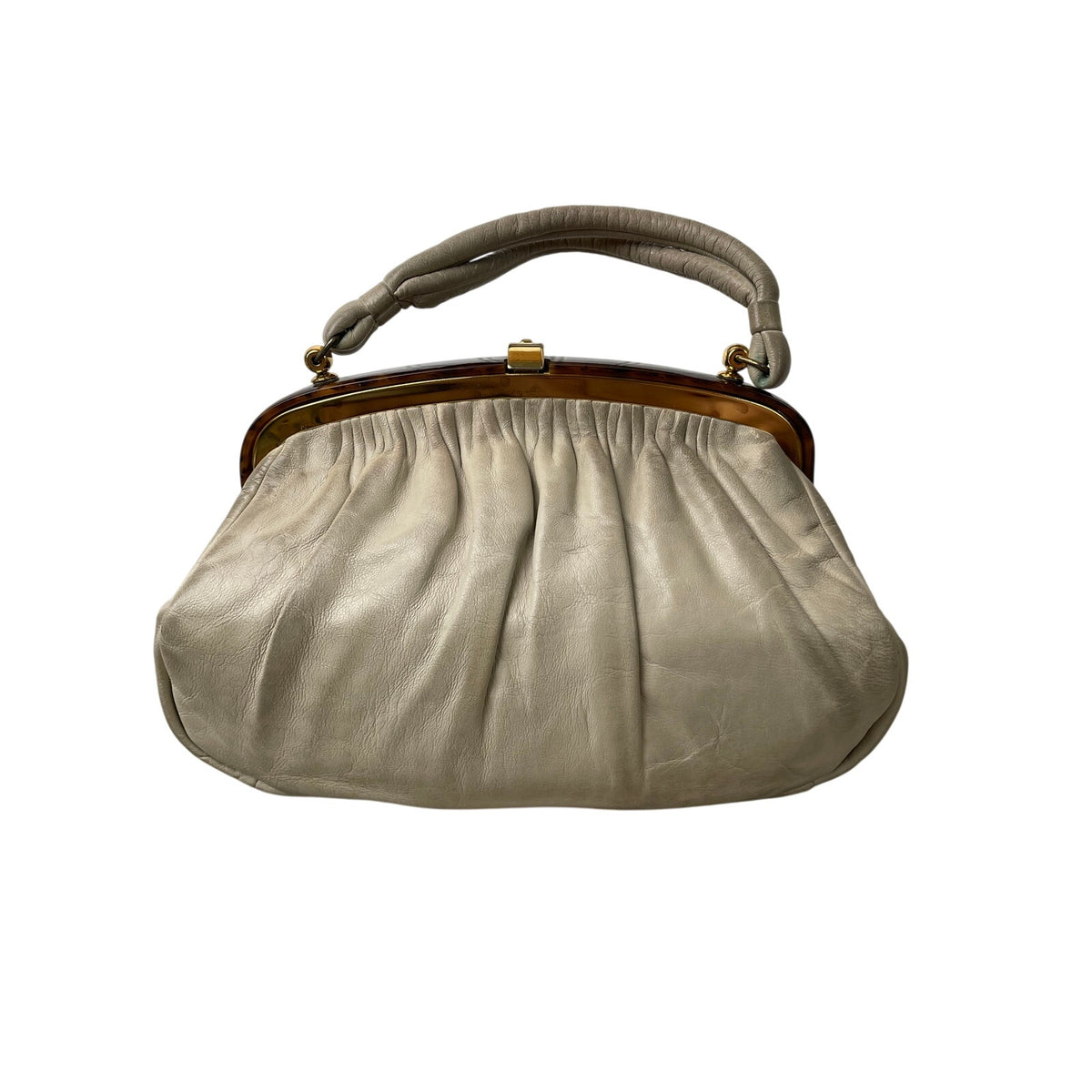 Handbag Leather Lucite Frame Elbief England WHT Etra VTG 80-60s
