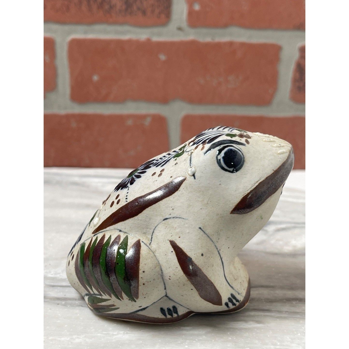 Frog Figurine Tonala Hand Painted Ceramic Mexican Folk Art Vintage