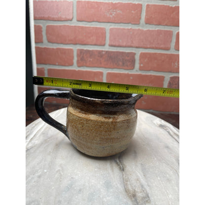 Creamer Pitcher Studio Pottery Signed Stoneware Oatmeal Brown Glaze 3.5" VTG