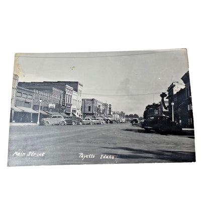 Payette Idaho RPPC Real Photo Postcard Main Street Antique Cars 1930s 1940s Topo