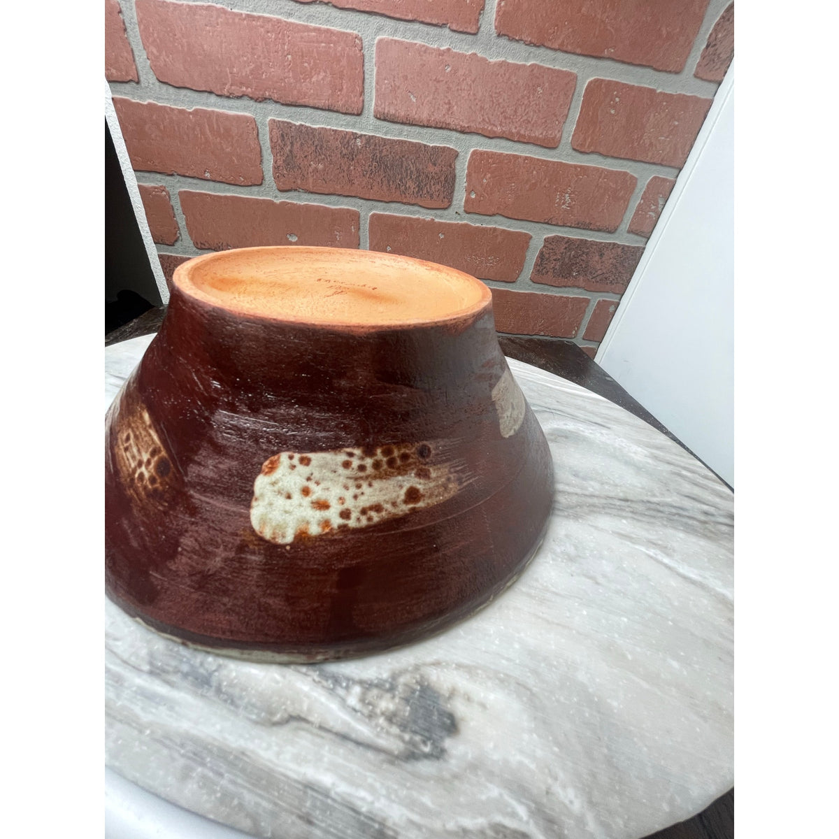 Bowl Red Brown Terracotta Signed M. Caskey Studio Art Pottery Splatter 9x3 VTG