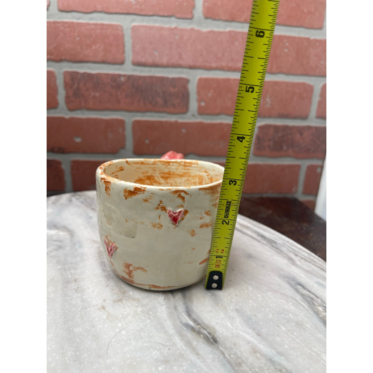 Mug Red Clay Rustic White Glaze Coffee Cup 10oz Handmade signed Ceramic Heart