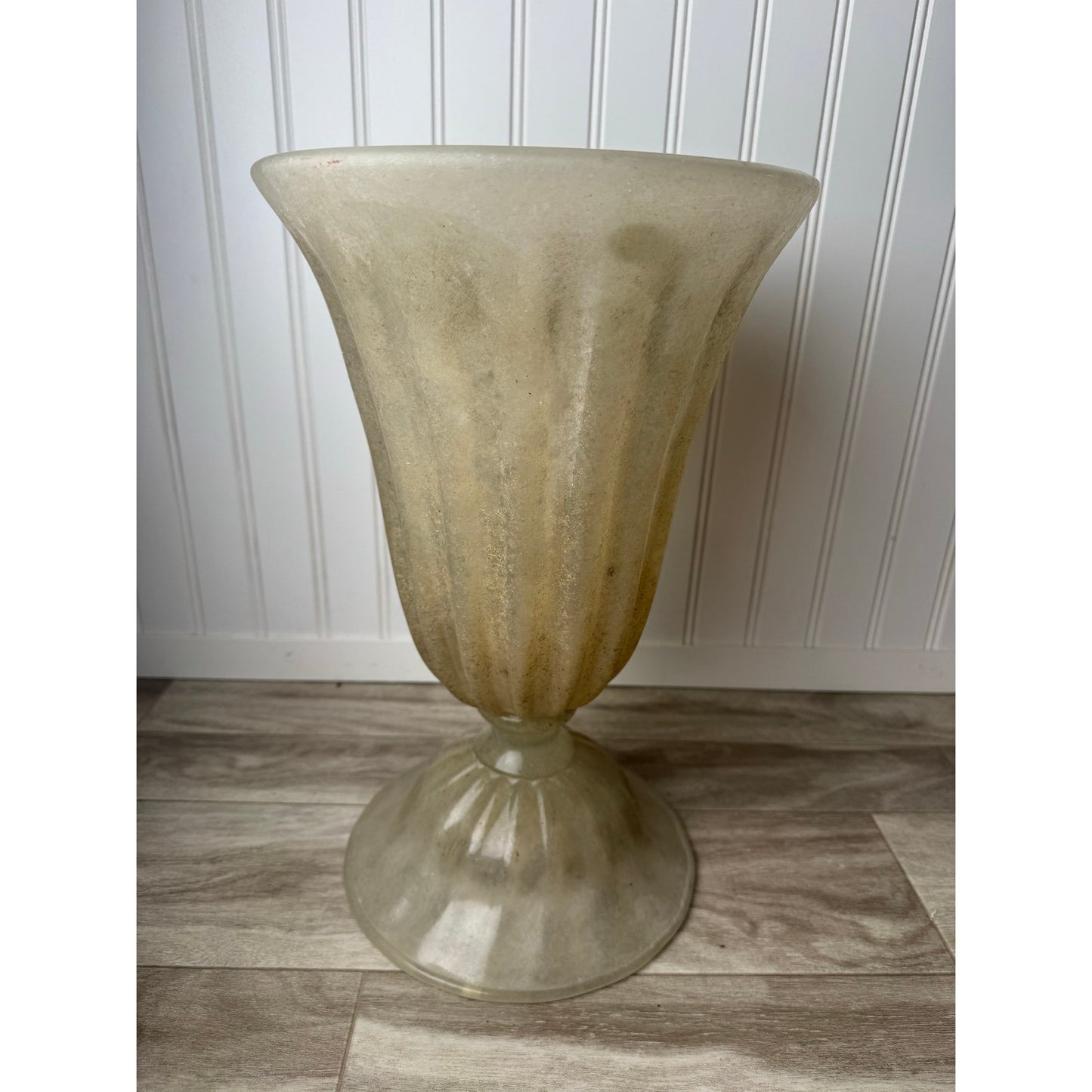 Murano Vase Glass Trumpet Fluted Aventurine 14.5x9.5 Vintage