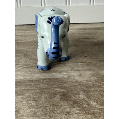 Elephant Figurine Delfts Blauw Blue White Hand Painted Windmill Floral VTG