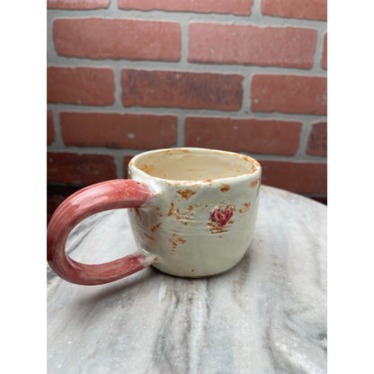 Mug Red Clay Rustic White Glaze Coffee Cup 10oz Handmade signed Ceramic Heart