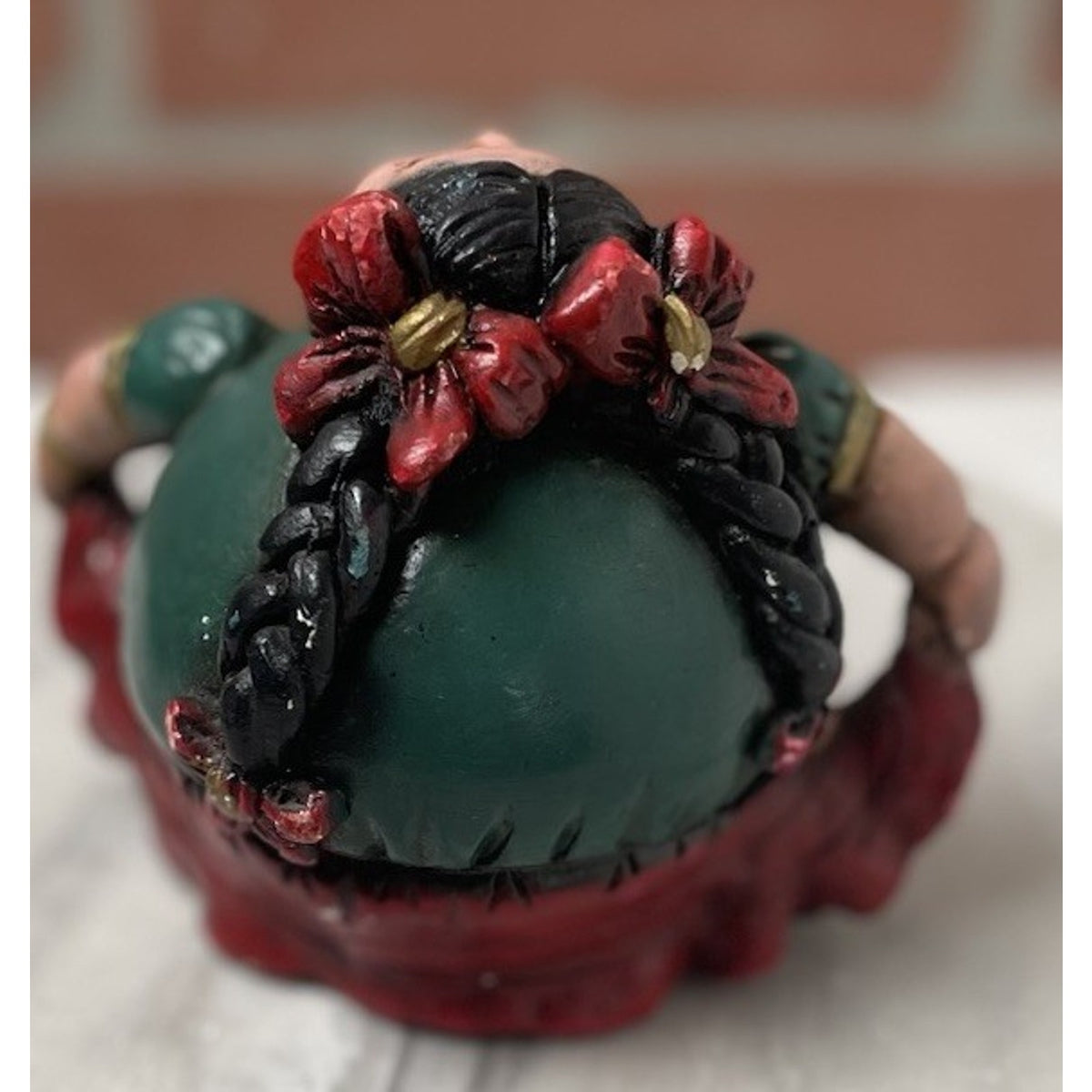 Mexican Gordita Figurine Clay Woman Green Red Dress Folk Art Vintage