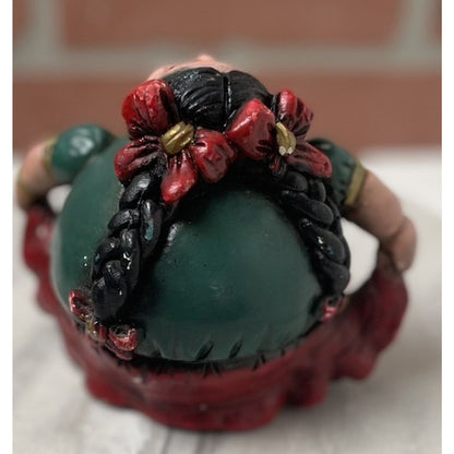 Mexican Gordita Figurine Clay Woman Green Red Dress Folk Art Vintage