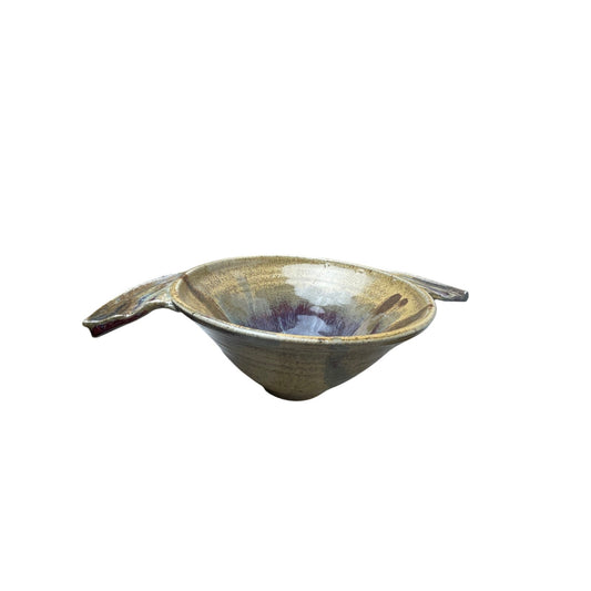 Batter Bowl Large Studio Pottery  Pour Spout Purple Glaze Stoneware VTG