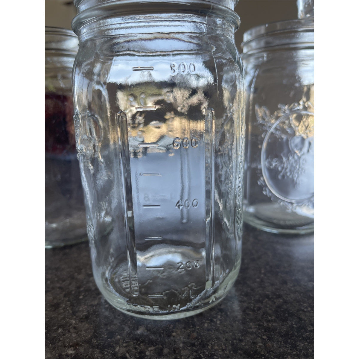 Ball Sculptured Glass Fruit Mason Jars 24 oz Clear Wide Regular Mouth 5pc Vintage