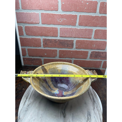 Batter Bowl Large Studio Pottery  Pour Spout Purple Glaze Stoneware VTG