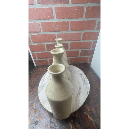 Vase Centerpiece Beige Ceramic 6 Connected Milk Bottle Bud Rustic Farmhouse VTG