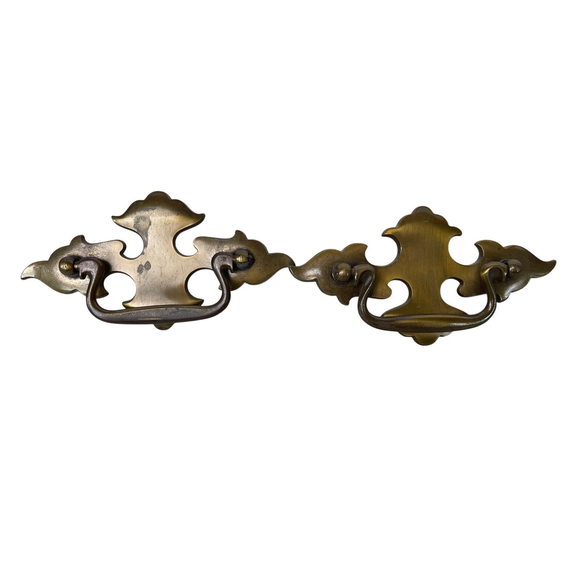 National Lock Co Vintage Chippendale Batwing Brass Drawer Pulls Set of 2 Used 3"
