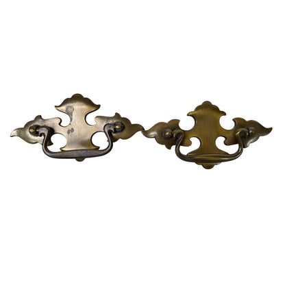 National Lock Co Vintage Chippendale Batwing Brass Drawer Pulls Set of 2 Used 3"